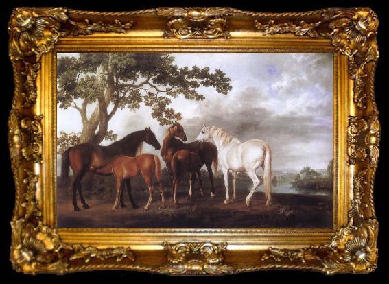 framed  George Stubbs Mares and Foals in a River Landscape, ta009-2